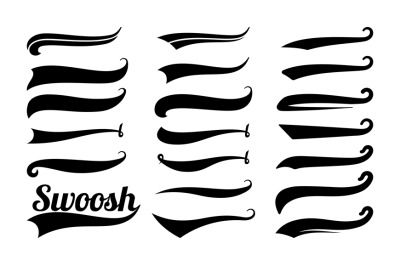 Swoosh tails. Swirl sport typography element, isolated curly text penn