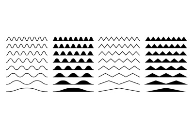 Zigzag borders. Jagged wavy decorations, serrate wave stripes. Isolate