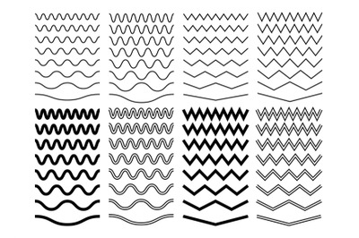 Zigzag wave lines. Geometric zig zag pattern, isolated curve borders.