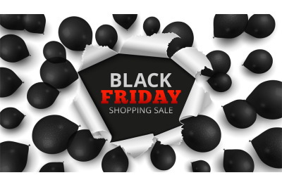 Black friday sale banner. Discount background with realistic balloons.