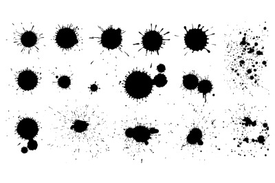 Ink paint blots. Isolated black drop splash&2C; dirty brush painting spot