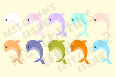 Dolphins Clipart Set&2C; Sea Animal Creature Dolphin Clipart