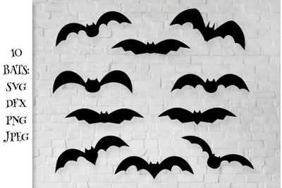 Halloween Bats SVG Bundle. Bats Silhouettes Cut Files.