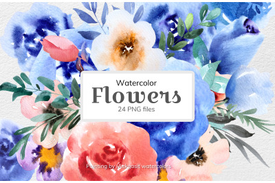 watercolor clipart set of flowers