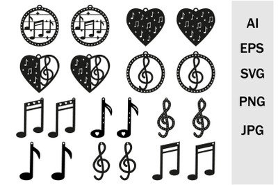 Earrings and pendants music&2C; svg template