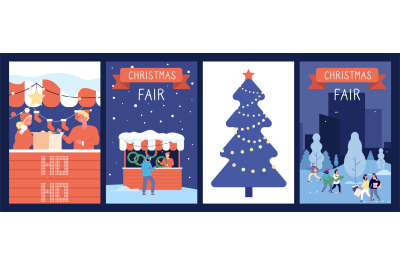 Christmas market cards. Holiday poster, new year or xmas fair, festive