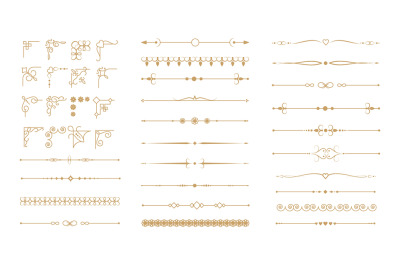 Curly dividers and corners. Royal floral ornament, decorative border.