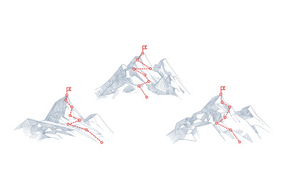 Mountain paths. Progress, success hiking path business metaphor. Journ