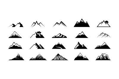 Mountain peak silhouettes. Black hills&2C; top rocks. Mountains symbols&2C;