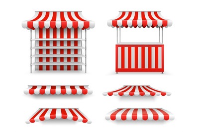 Open air stalls. Market stand mockup&2C; isolated realistic empty vendors