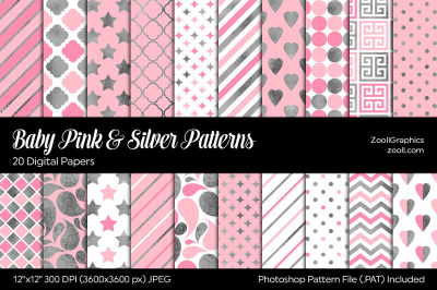 Baby Pink &amp; Silver Digital Papers