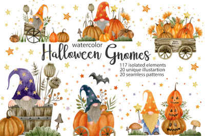 Watercolor Gnomes Halloween Collection.