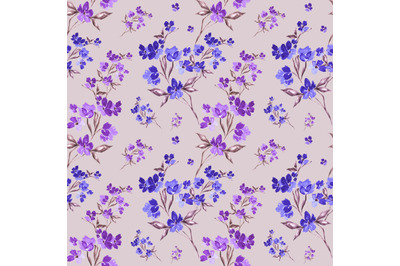 Flowers watercolor seamless pattern. A branch of flowers. Purple