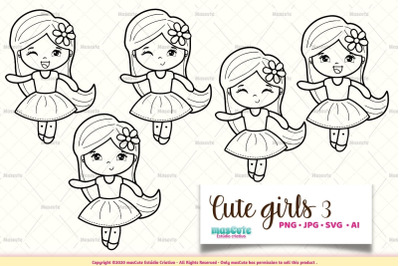 Cute Girls coloring pages, svg bundle