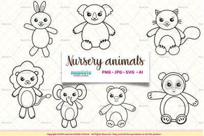 nursery animals  coloring pages, svg bundle