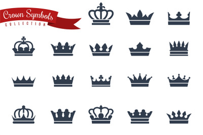Icon crown. Queen king crowns black silhouette, monarch imperial symbo