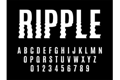 Ripple font. Wavelike curve english alphabet, vertical smooth recurrin