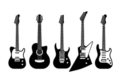 Guitars black and white. Acoustic and electric guitar outline musical