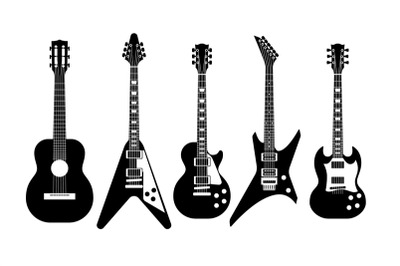 Guitars black and white. Electric and acoustic guitar various forms&2C; o