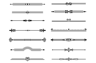 Line vintage separator. Decorative elegant retro fancy lines dividers,