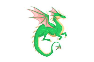 Magic Dragon. Winged green dragon. Fantasy vibrant colors creature, my