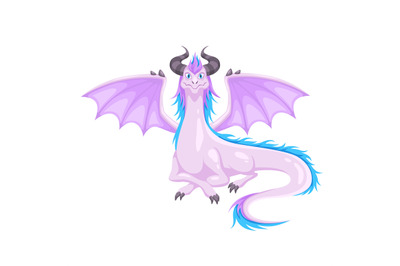 Magic Dragon. Winged with horns and wings purple dragon. Fantasy creat