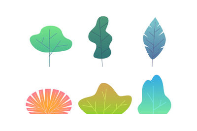 Simple green trees, branches and bushes. Minimal style tropical leaves