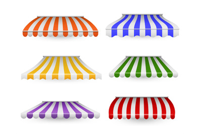 Awnings striped. Outdoor canopy colorful for shop, restaurants and mar