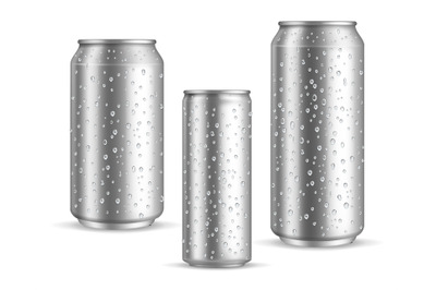 Cold cans realistic. Tin or silver metal wet blank energy drink and be