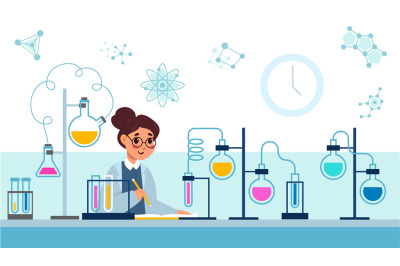 Chemical laboratory. Woman works in professional lab. Scientific emplo