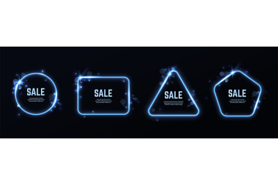 Light effect frames. Glowing different shapes borders with sale text a