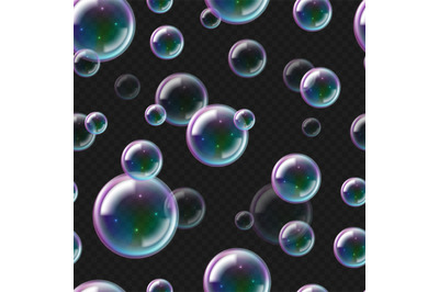 Realistic soap bubbles pattern. 3D seamless texture of flying foam. Un