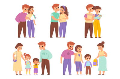 Family development stages. Happy couple life, relationship between man