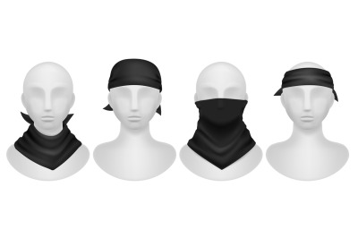 Black bandana. Realistic mannequins mockup with different style dark k