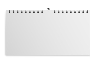 Mockup wall calendar. Blank horizontal white sheets hanging on wall. F