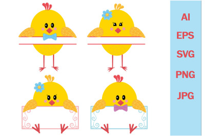 Cute chicken characters with space for text