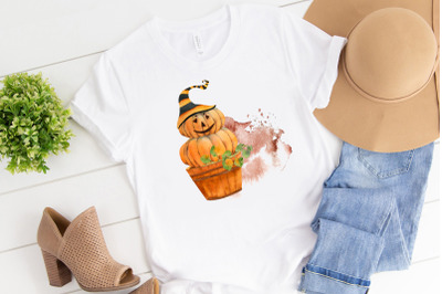 Halloween pumpkin head sublimation design watercolor clipart