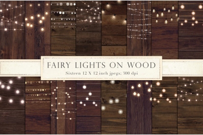 Fairy lights on wood backgrounds