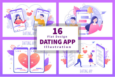 16 Dating App Flat Design Illustration