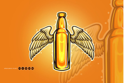 Bottle Beer Wings Mascot Illustrations