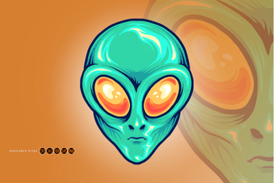 Alien Head Cartoon Mascot Illustrations