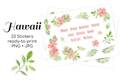 Watercolor Tropic Hawaii Planner Print and Cut Stickers
