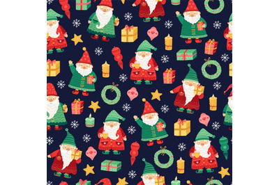 Gnomes pattern. Christmas holiday&2C; cute xmas elf seamless texture. Car