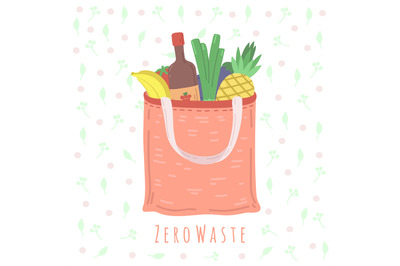 Eco food bag. Grocery shop package, zero waste shopping concept textil