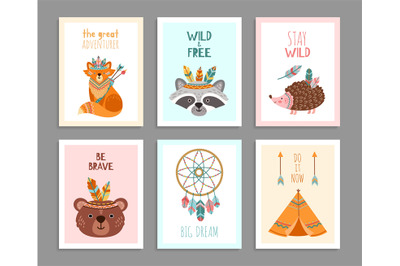 Be brave posters. Woodland wild animals&2C; tribal arrows child fun birth