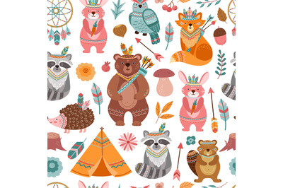 Cute tribal animal texture. Bright animals&2C; woodland indian fox with a