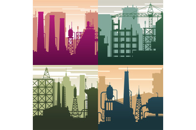 Modern industrial landscapes. Buildings silhouettes&2C; oil gas industry.