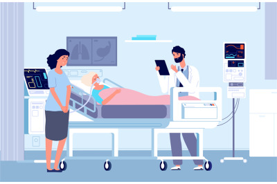 Sad woman in hospital. Intensive care unit&2C; woman in oxygen mask and d