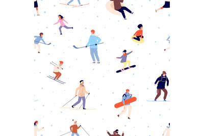 Sport pattern. Winter activity, snowboard ski skating adults and child