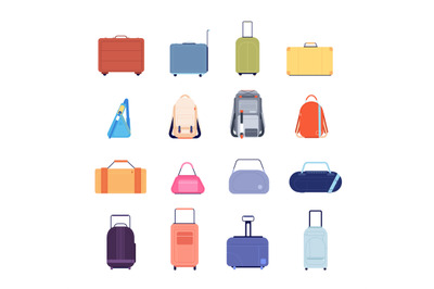 Travel luggage. Vacation suitcase, isolated backpack plastic tour bagg